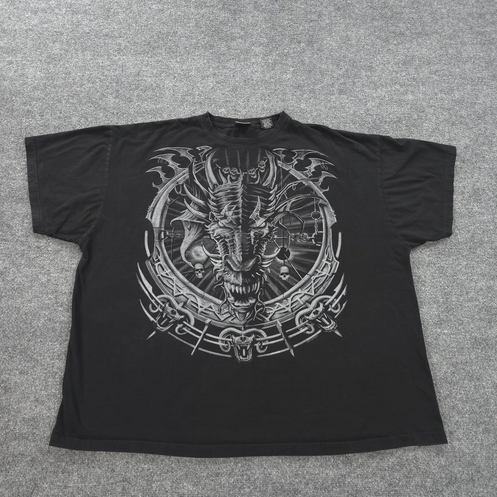Liquid Blue Shirt Mens 4XL Big Black Dragon Skull Gothic Fantasy‎ Graphic Tee